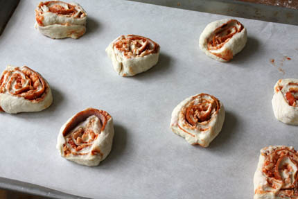 Pizza Pinwheels on a Pan Before the Oven | Artisan Bread in Five Minutes a Day