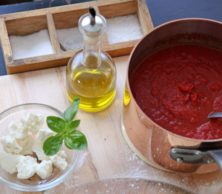 Marinara sauce, olive oil, fresh mozzarella and basil | Artisan Bread in Five Minutes a Day