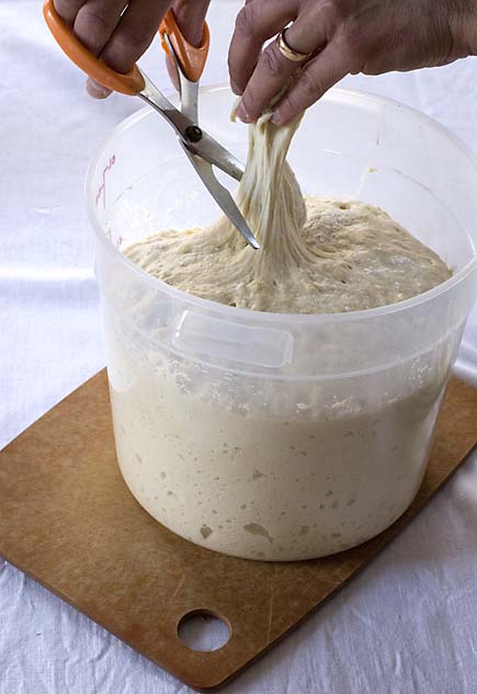 Cut off stored dough from the bucket