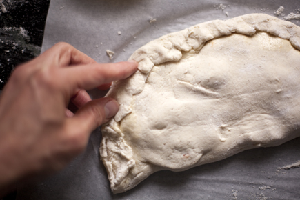 Sealing a Gluten-Free Calzone Before Baking | Artisan Bread in Five Minutes a Day