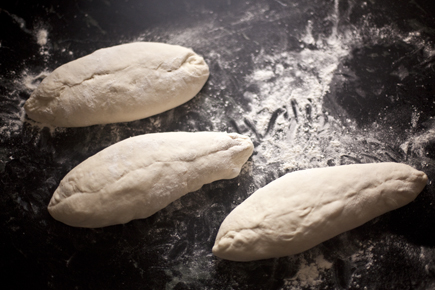 Three pieces of dough shaped into loaves | Artisan Bread in Five Minutes a Day