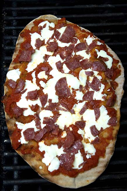 artisan bread in five pizza on the grill
