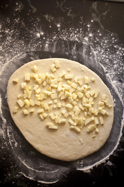 Bread Dough Rolled Out with Chopped Apples on Top | Artisan Bread in Five Minutes a Day