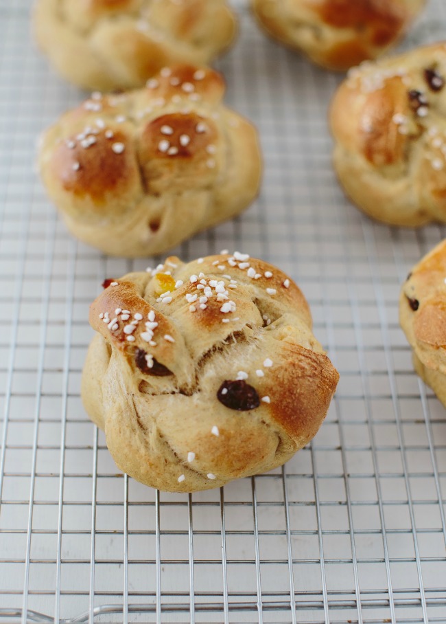 Milk and Honey Braided Buns with Dried Fruit and Pearl Sugar | Artisan Bread in Five Minutes a Day