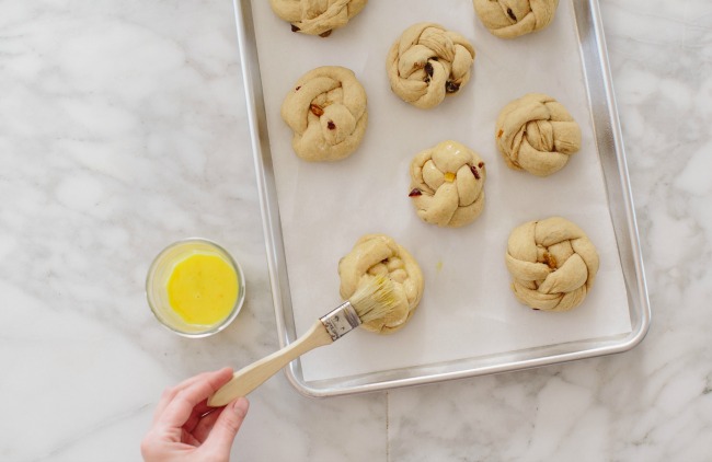 Brushing Milk and Honey Braided Buns with egg wash | Artisan Bread in Five Minutes a Day