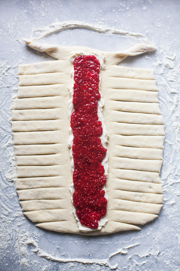 Brioche Dough with Cream Cheese Filling and Raspberry Jam