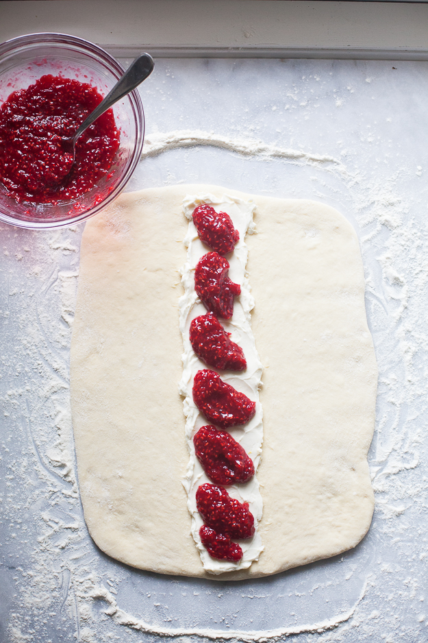 Brioche Dough with Cream Cheese Filling and Raspberry Jam