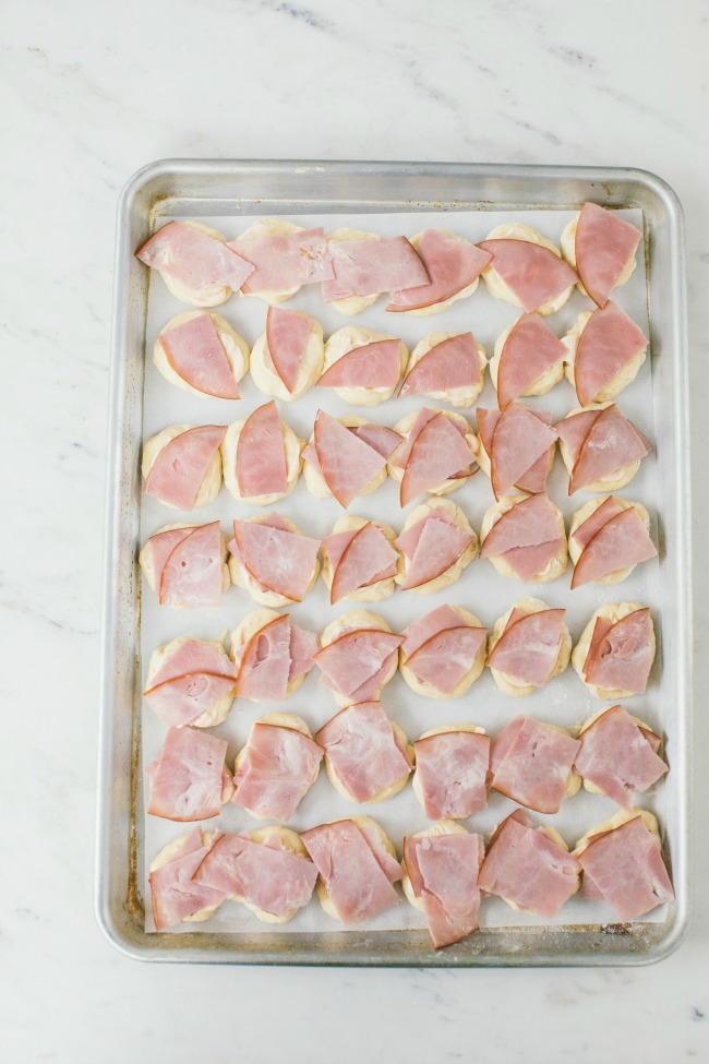 Ham on top of brioche dough on baking sheet | Artisan Bread in 5 Minutes a Day
